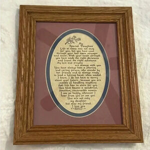 Vintage 1999 Calligraphy Mother to Daughter Poem Framed Artwork Cottagecore